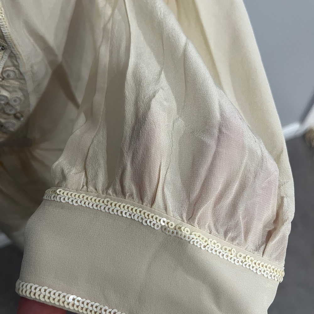 Tory Burch Silk Elegant Cream Embroidered Women's Peasant Top Size 4 - Picture 2 of 6